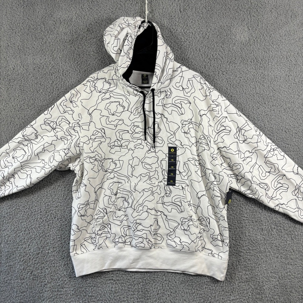 Xersion Mens XL Hoodie White Black Abstract Line Pattern Brushed Interior NWT